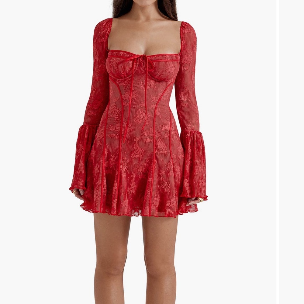 Red Lace Long Sleeve Dress